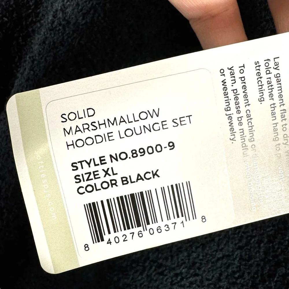 Softies Solid Marshmallow Hoodie Lounge Set, Black, Size XL - Picture 7 of 16